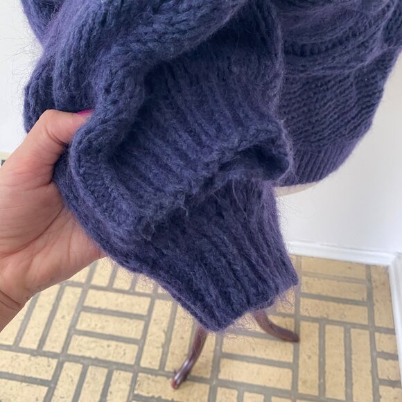 Farm Rio Cable Knit Sweater Wool Blend Blue - Picture 5 of 13